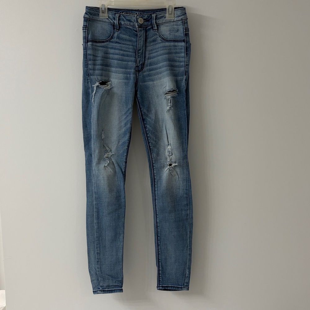 American Eagle Ripped High Waisted Jeans - Size 2 Regular - Light Blue